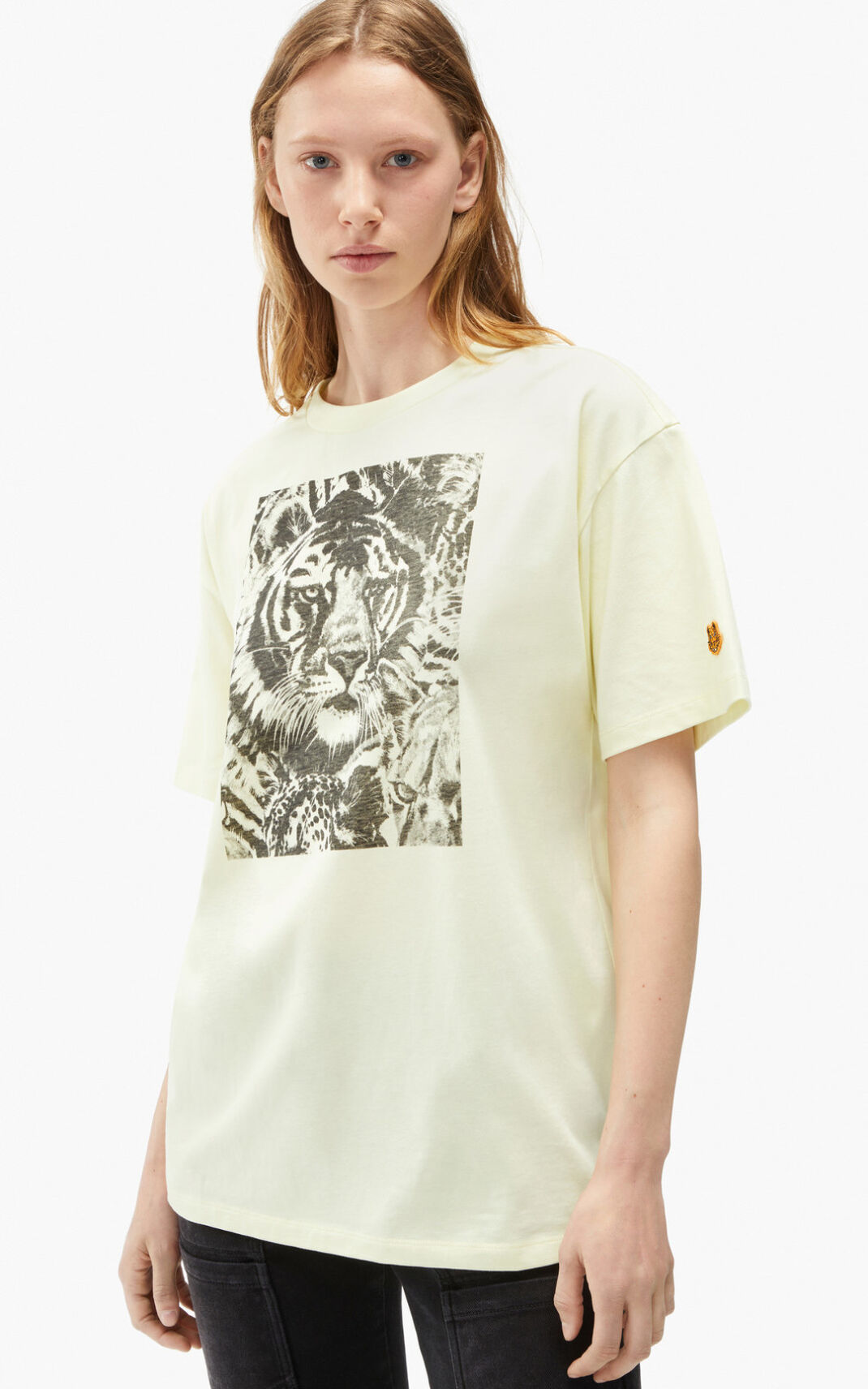 Kenzo Wildtigers oversized Tişört Bayan Bej Rengi | 1095-CTDLO